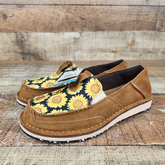Ariat Cruiser Sunflowers Women's Size 7 Suede Peanut Field of Sun Slip‎ On Flat - Picture 3 of 10